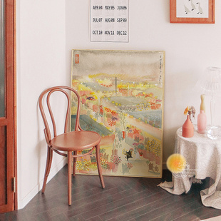 艺术家张乐陆联名款，日式原木风客厅沙发，背景墙装饰画玄关挂画