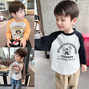 男童t恤春秋装纯棉卡通，韩版时尚潮中小童长袖上衣儿童打底衫体恤