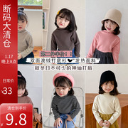 2022秋冬装洋气童装女童，加厚打底衫韩版高领，纯色条纹上衣t恤
