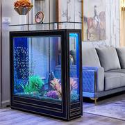 轻奢鱼缸客厅家用家庭中大型玻璃落地生态水族箱隔断屏风2023