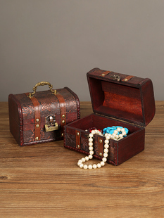 家用手提首饰收藏带锁化妆品带密码盒复古桌面储物木盒收纳盒木质