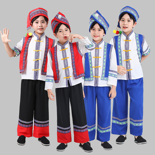 三月三儿童民族服装，男童壮族服少数民族傣族，苗族棉麻表演出服