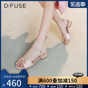 DFuse单鞋夏季2023圆头蝴蝶结凉鞋粗中跟仙女DF32115334