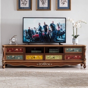 定制欧式电视柜实木茶几美式彩绘，复古雕花影视柜，地柜客厅家具整装