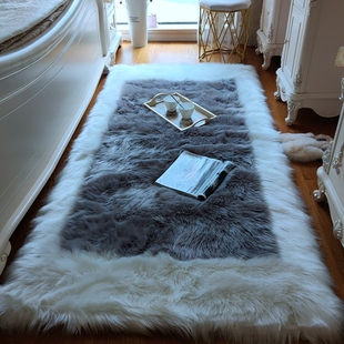 回形仿羊毛加厚卧室，床边毯简约时尚飘窗长毛，灰色客厅茶几地毯