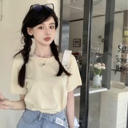 AURORA MUSE  韩系ins冰淇淋色刺绣简约基础t恤上衣短袖纯色 女款
