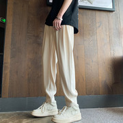 米白色冰丝裤子男夏季薄款西裤，垂坠感高级感修身直筒小脚哈伦裤