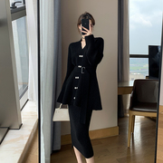果哥定制黑色针织套装2022秋时尚显瘦气质女神范半身裙两件套