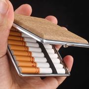 仿木纹皮烟盒20支装超薄抗压防潮合金粗烟盒子男士个性烟具烟套