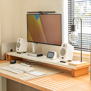 MOZI碳钢实木收纳置物架办公桌面白台式电脑主机支架显示器增高架