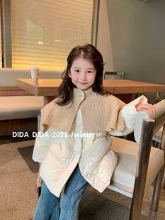 韩版儿童上衣冬季女童洋气加厚保暖设计感围脖中大童羽绒服