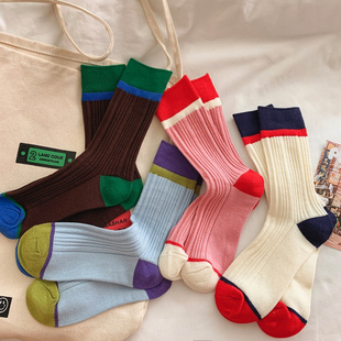 粗针袜子日式粗线夏季针织日系女中筒女款长款薄款纯棉高腰堆堆袜