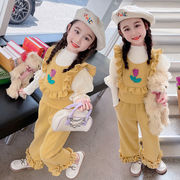 女童秋季套装2023儿童女宝宝洋气时髦秋装木耳边小香风三件套