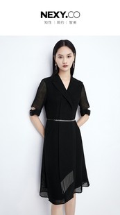 奈蔻2024夏季黑色短袖西装，连衣裙xf04419w0气质，优雅职业显瘦裙子