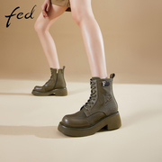 fed靴子马丁靴女冬季靴子女士复古粗跟英伦风短靴916-YA070