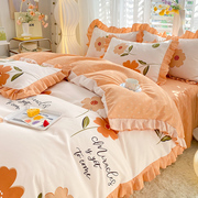 韩式公主风纯棉全棉100床裙款四件套床单被罩宿舍三件套床上用品4