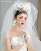 原创手作花瓣羽毛白色蕾丝，短款手套新娘，结婚森系写真礼服婚纱饰品