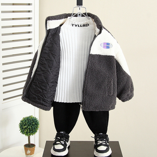 男童毛毛衣(毛毛衣)外套秋冬款，2024宝宝冬装夹棉加厚羊羔绒儿童装棉衣