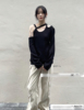 Exclusive type韩国小众街头设计辣妹露肩不规则宽松修身针织上衣