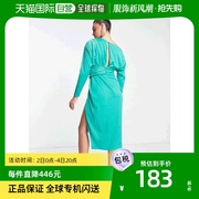 香港直邮潮奢 ASOS 女士设计露肩缎面褶裥紧身胸衣绿色中长连衣裙