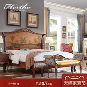 赫莎复古法式手绘双人床古典家具高端别墅婚床美式1.8M主卧大床AS