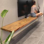 客厅简约现代原木挂墙电视柜整块实木一字隔板，小户型悬空实木板