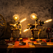工业风复古水管铁管机器人灯咖啡酒吧爱迪生灯泡床头创意台灯