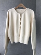 高订珍珠系列“精致可爱”山羊绒绒，手工珍珠灯笼袖开衫