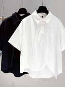 白色衬衫女装2023夏季设计感小众衬衣短款宽松不规则短袖上衣