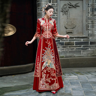 重工秀禾服2023红色丝绒，嫁衣加大码，中式婚纱礼服结婚出阁服