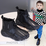 男童马丁靴2023秋冬季单靴中大童男孩，雪地靴加绒短靴儿童靴子