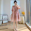 2024小众设计品牌v领韩系温柔风气质高级感粉色连衣裙子女夏