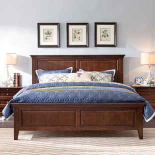 美式经典白蜡木全实木整板床，天然原木双人床，主卧床简约环保储物床