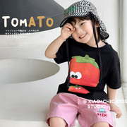 大番茄~夏款儿童印花黑色短袖T恤男童女童洋气纯棉圆领半袖上衣