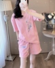 粉色衣服休闲运动套装女夏2024夏季粉红色短裤+短袖t恤两件套
