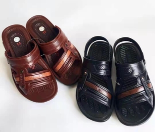 男学生儿童亲子黑色韩版仿皮革舒适防滑两用凉网红鞋子沙滩拖凉鞋