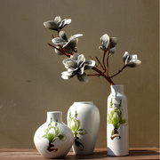 现代简约田园纯手绘陶瓷花瓶三件套样板间家居饰品装饰瓷瓶摆件盆