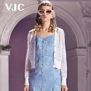 VJC/威杰思2023春夏女装白色镂空提花长袖时尚甜美针织开衫