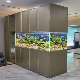 大型金龙鱼缸水族箱客厅，办公室屏风2米3米底滤超白玻璃鱼缸定制