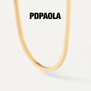 PDPAOLA方形蛇骨链镀18k白金素链叠戴项链女小众锁骨链妇女节礼物