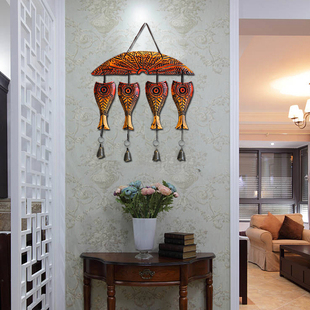 客厅入户门上背景墙面，莲鱼壁饰创意欧式壁挂，卧室墙上装饰品挂饰