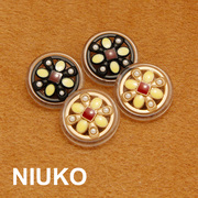 NIUKO 黑色金色透明复古大衣纽扣树脂金属双拼钮扣子时尚服装辅料