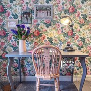 3d英式玫瑰园酒店卧室客厅，床头背景墙布植物花卉，壁纸餐厅美式墙纸