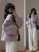 紫色小香风毛呢外套女秋冬高级感韩系小个子短款加厚呢子大衣