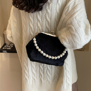 法国洋气时尚珍珠手提包包女2023毛毛钱夹子包高级质感单肩包