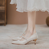 白色法式高跟鞋女细跟2023百搭尖头仙女风伴娘，单鞋子(单鞋子)红色婚鞋