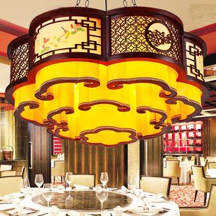 现代中式吊灯圆形酒店工程大灯客厅餐厅包厢大厅祥云木艺异型灯具