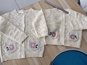 韩国童装 秋冬女童宝宝纯棉重工镂空圆领针织开衫 毛衣外套