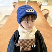 秋冬季儿童毛线帽男童帽子，围巾套装冬款宝宝套头帽护耳帽女宝