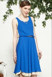 品牌宝蓝色，雪纺无袖中长款连衣裙，4bb666b241